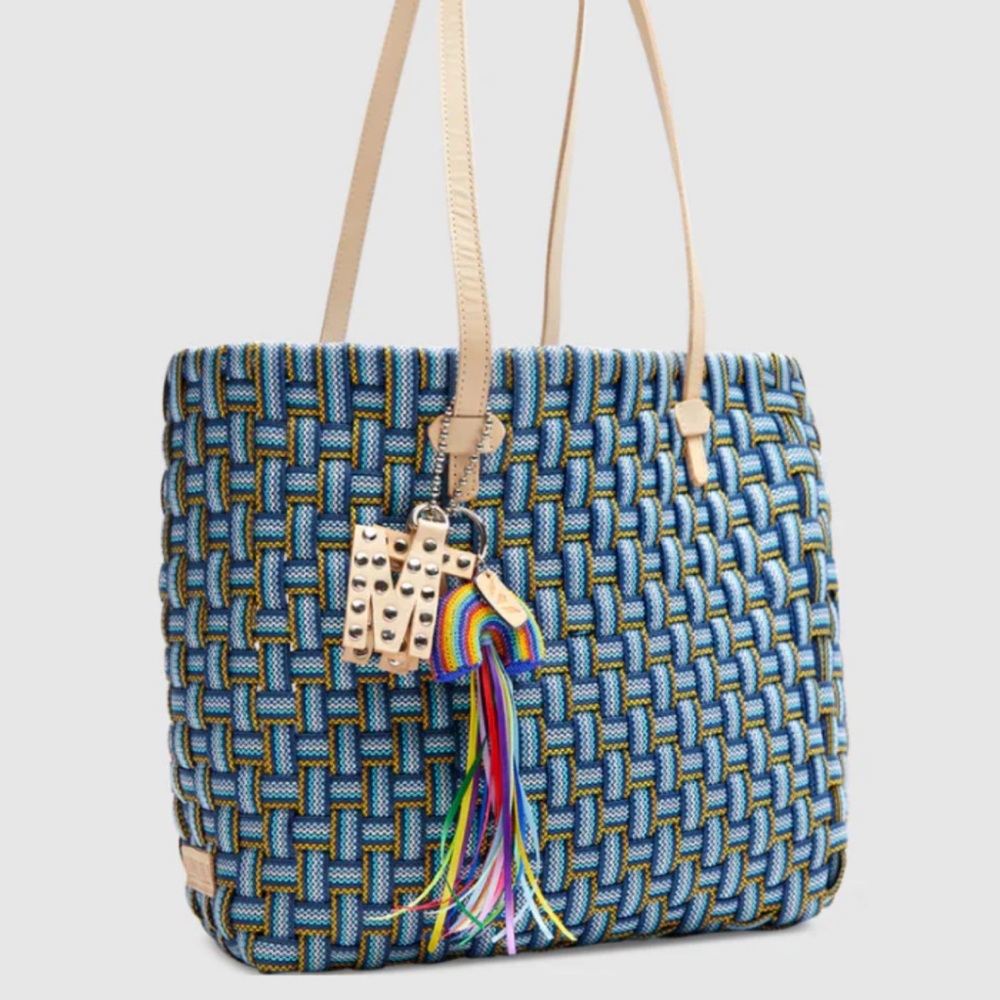 Consuela Medina Blue and Tan Woven Tote Bag